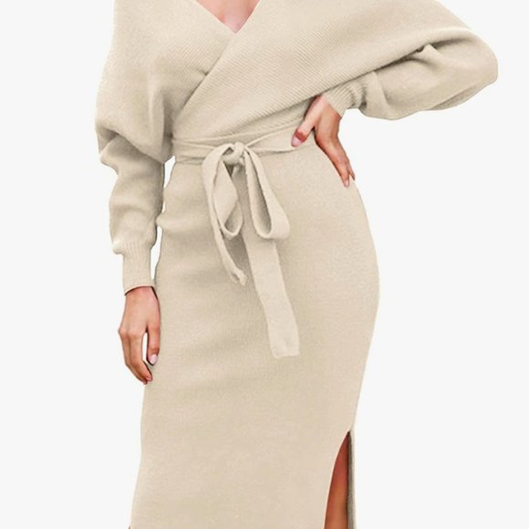 long sleeve mini dress beige Beige Ribbed Knit Fitted Maternity Midi Sweater Dress – PinkBlush main image 0